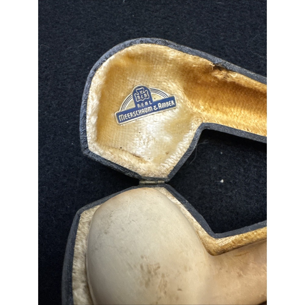 Vintage Block Meerschaum Pipe Amber Stem Hand Carved Estate Tobacco Pipe Case - Picture 15 of 16